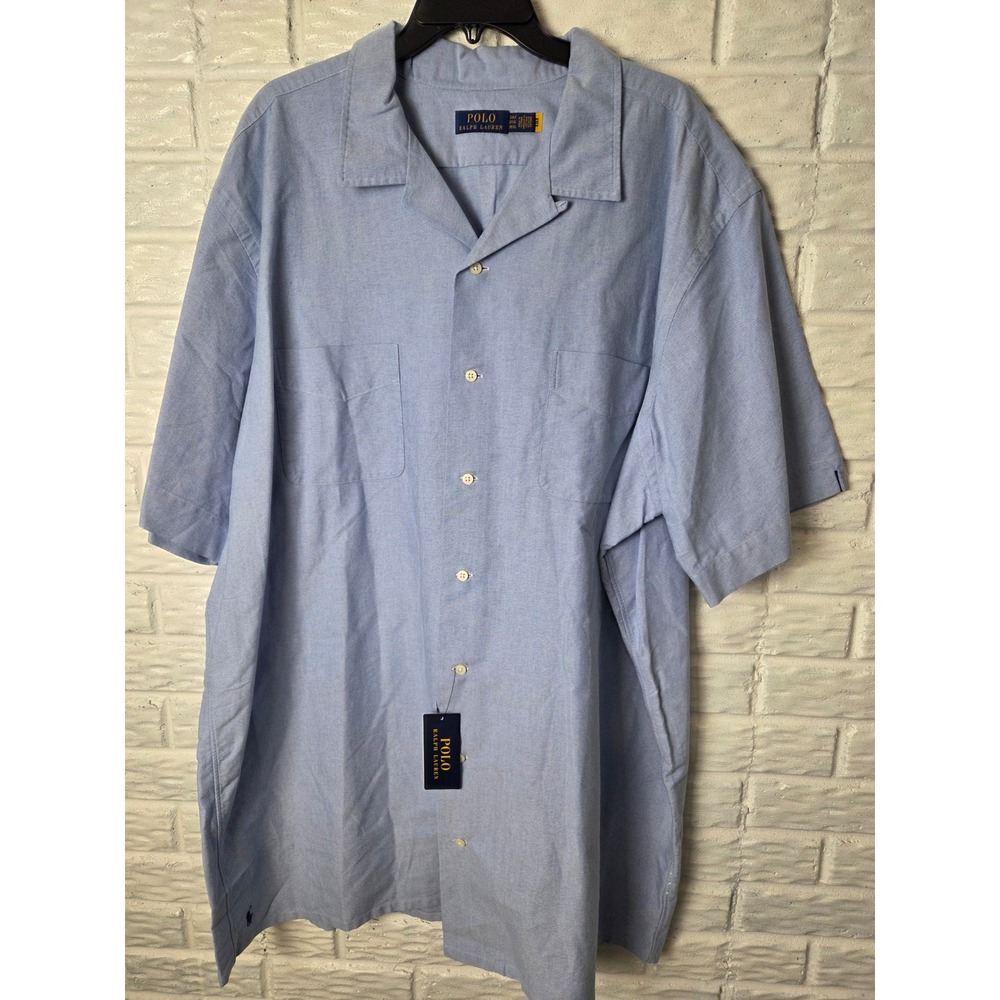 POLO Ralph Lauren Mens size 3XLT Tall Blue Camp collar Button up !00% cotton NWT